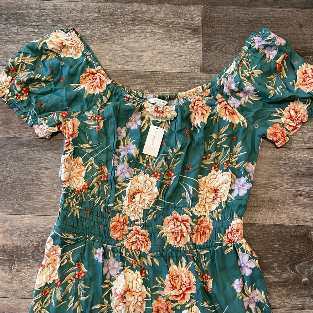 [PRICE FIRM] American Eagle Outfitters Green Floral Romper, Size L - Picture 4 of 10